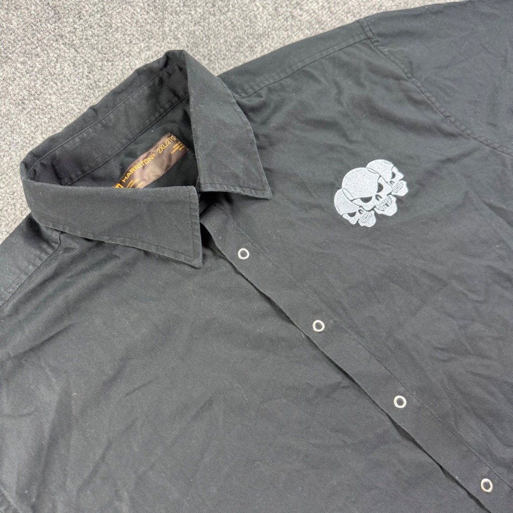 Harriton Button Up Shirt 2XL Black Skull Graphic Short Sleeve Mens